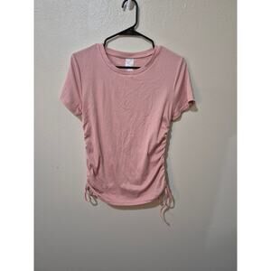 No Boundaries Ribbed Ruched Side Drawstring Tee - Dusty Rose - Large